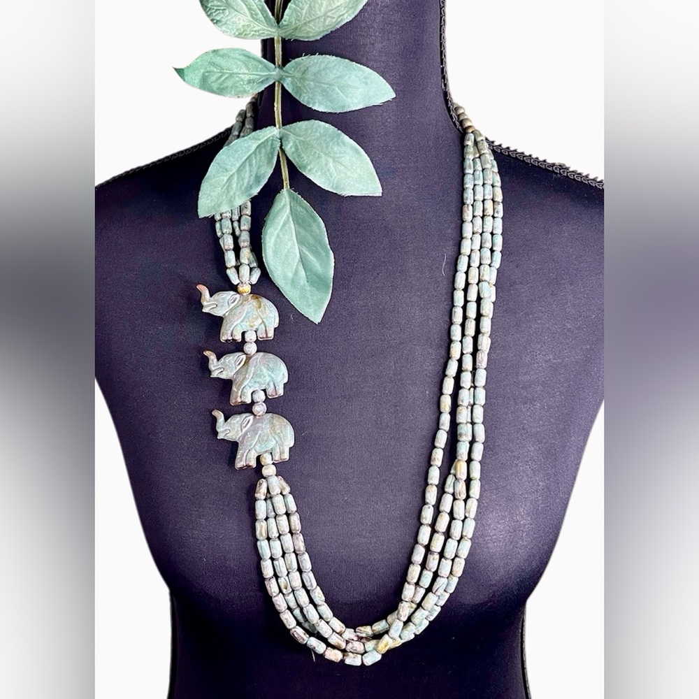 BEADED ELEPHANT STATEMENT NECKLACE LONG VINTAGE
